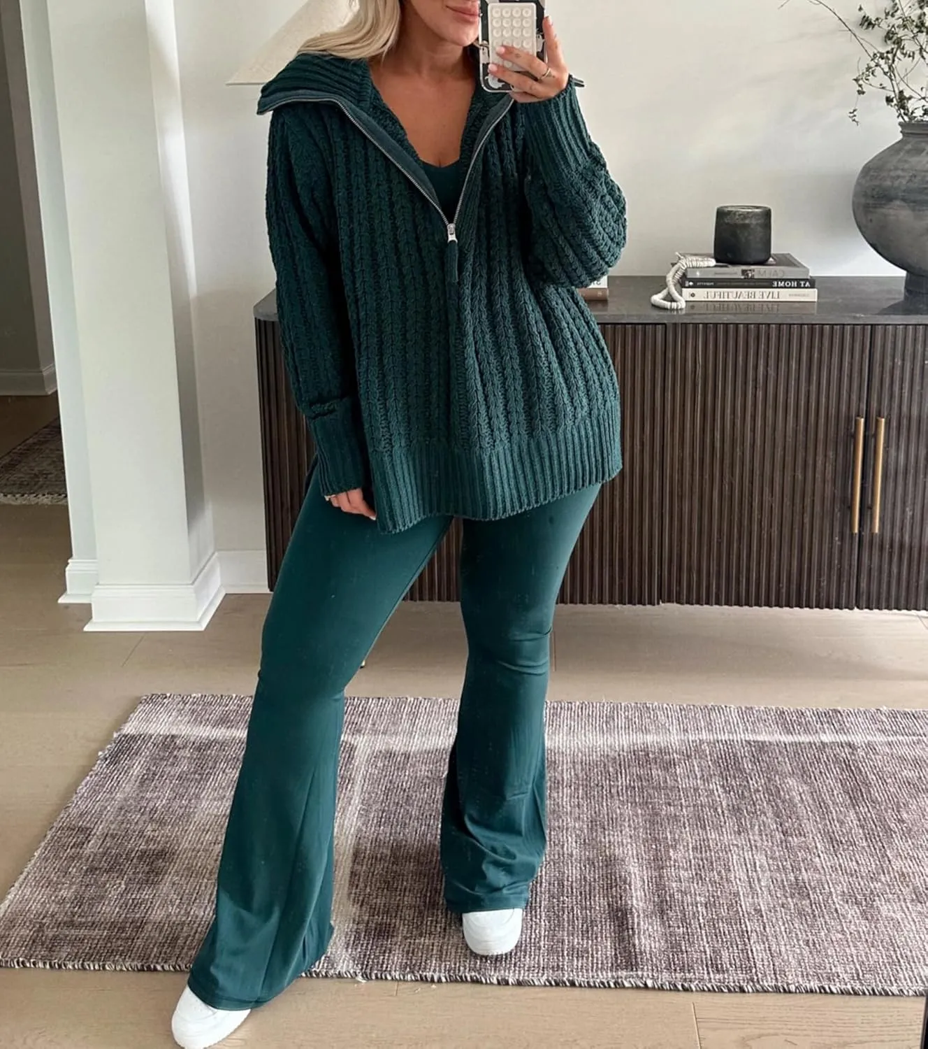 Half Zip Sweater for Women Spring Casual V Neck Long Sleeve Chenille Pullover Cable Car Quarter Zip Sweater Knit Tops