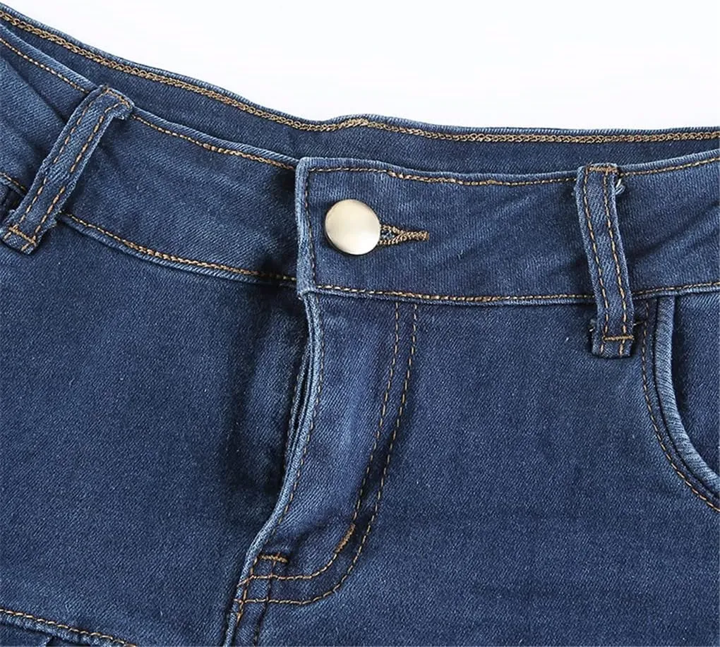 Harajuku Mini Pleated Denim Skirt Women Summer Fashion Ruffle High Waist Denim Shorts Skirt