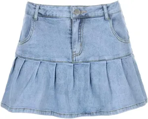 Harajuku Mini Pleated Denim Skirt Women Summer Fashion Ruffle High Waist Denim Shorts Skirt