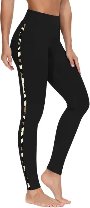 High-Waisted Stretch Yoga Pants for Women Leopard Printed Side Daily Sweatpants Stylish Casual Pant Suitable Exercise