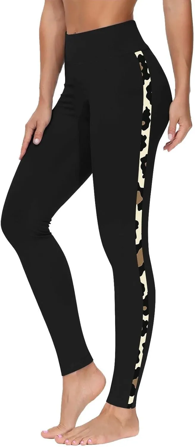 High-Waisted Stretch Yoga Pants for Women Leopard Printed Side Daily Sweatpants Stylish Casual Pant Suitable Exercise