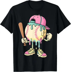 Ice Cream Drip Baseball Spots Baseball Drip For Girls T-Shirt