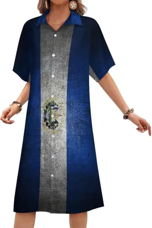 Jamaican Flag Womens Button Down Shirt Dresses Button Up Short Sleeve Blouse Tops
