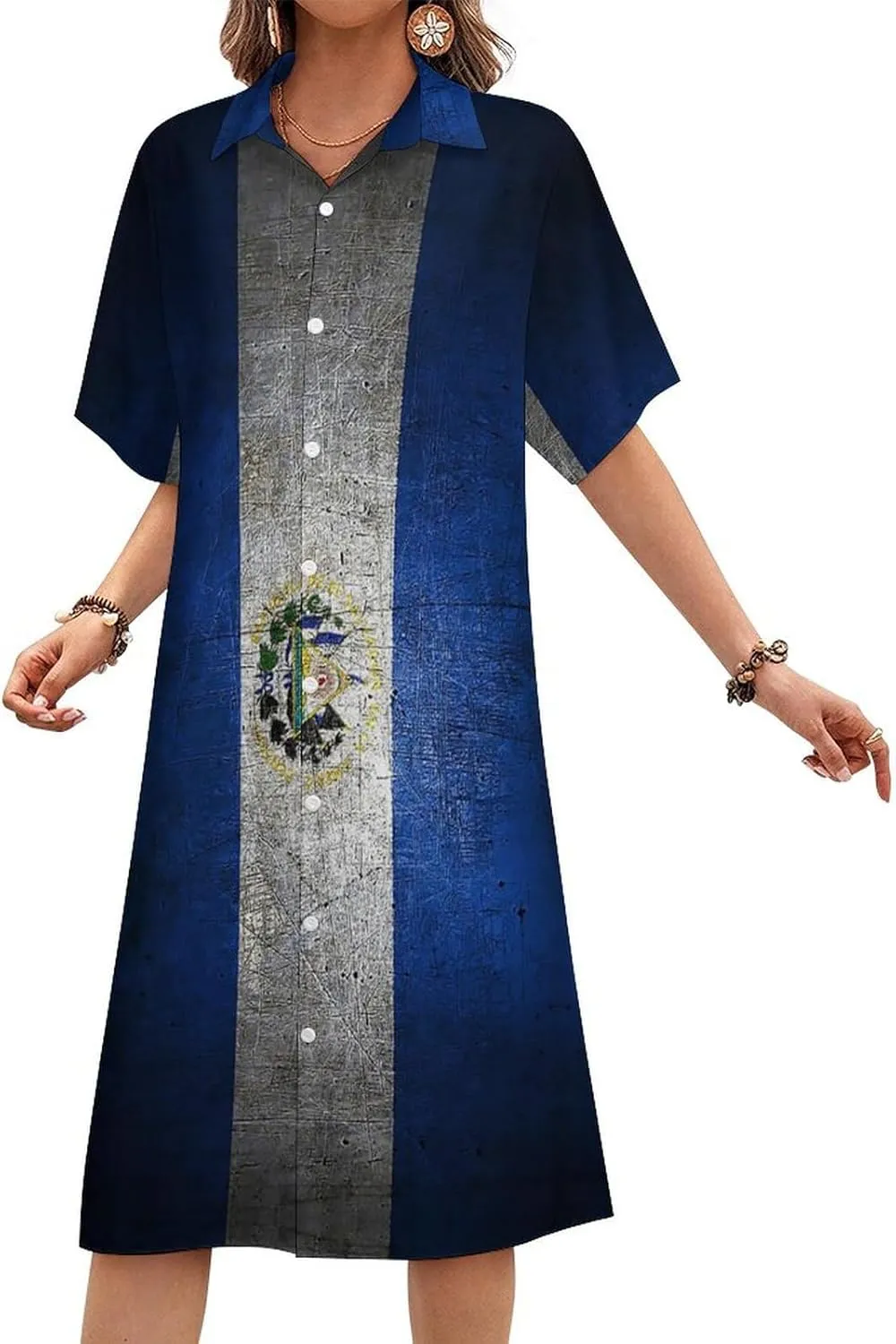 Jamaican Flag Womens Button Down Shirt Dresses Button Up Short Sleeve Blouse Tops