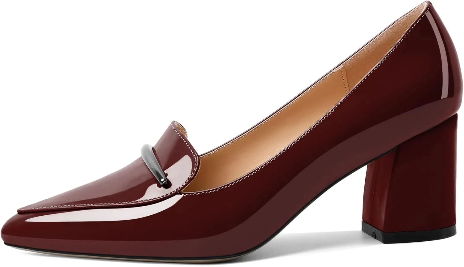 Joseywade Women's Block Heel Loafer Pumps with Trim Solid Patent Dress Shoes for Wedding Party Casual