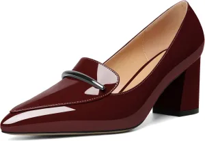 Joseywade Women's Block Heel Loafer Pumps with Trim Solid Patent Dress Shoes for Wedding Party Casual