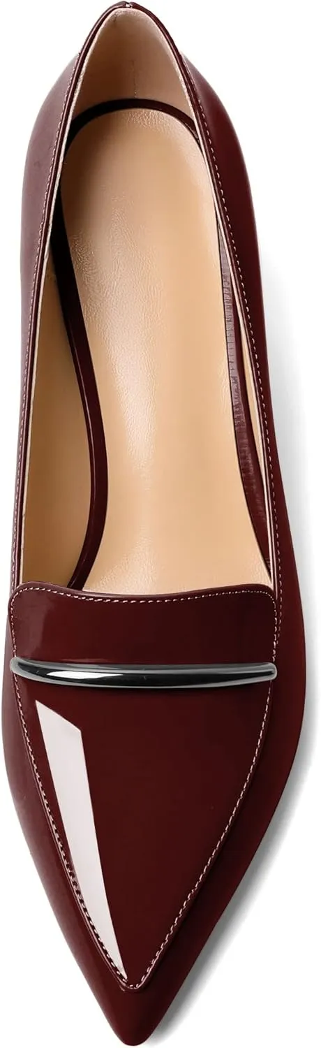 Joseywade Women's Block Heel Loafer Pumps with Trim Solid Patent Dress Shoes for Wedding Party Casual