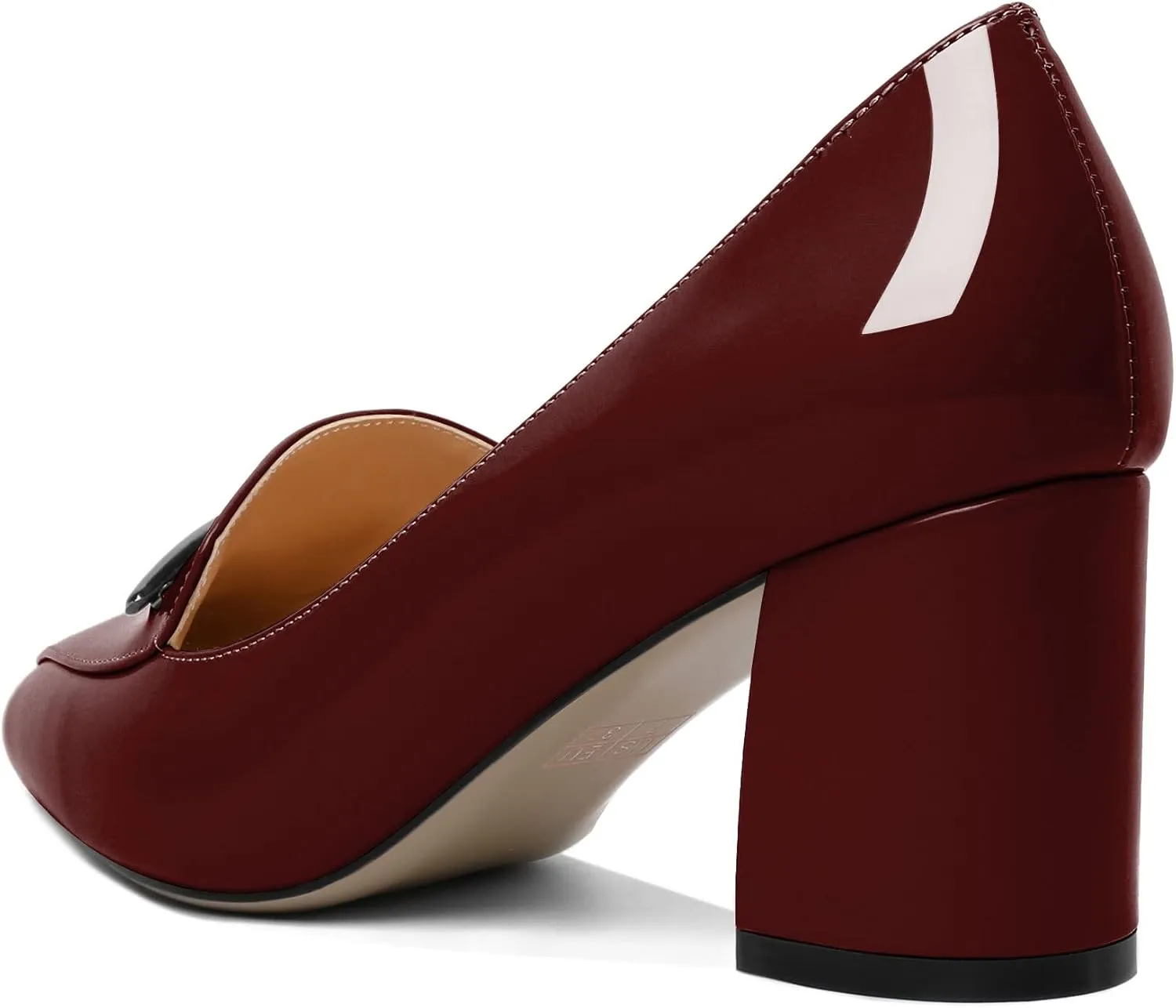 Joseywade Women's Block Heel Loafer Pumps with Trim Solid Patent Dress Shoes for Wedding Party Casual