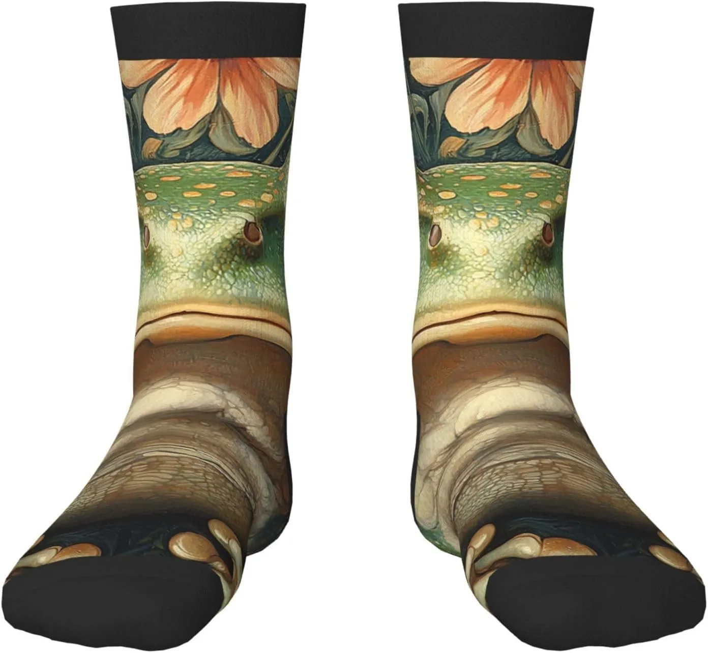 Kids Casual Novelty Crew Socks Boys Girls Crazy Socks Fun Gift for 6-10 Years Old - Green Frog Patterns Vintage Art