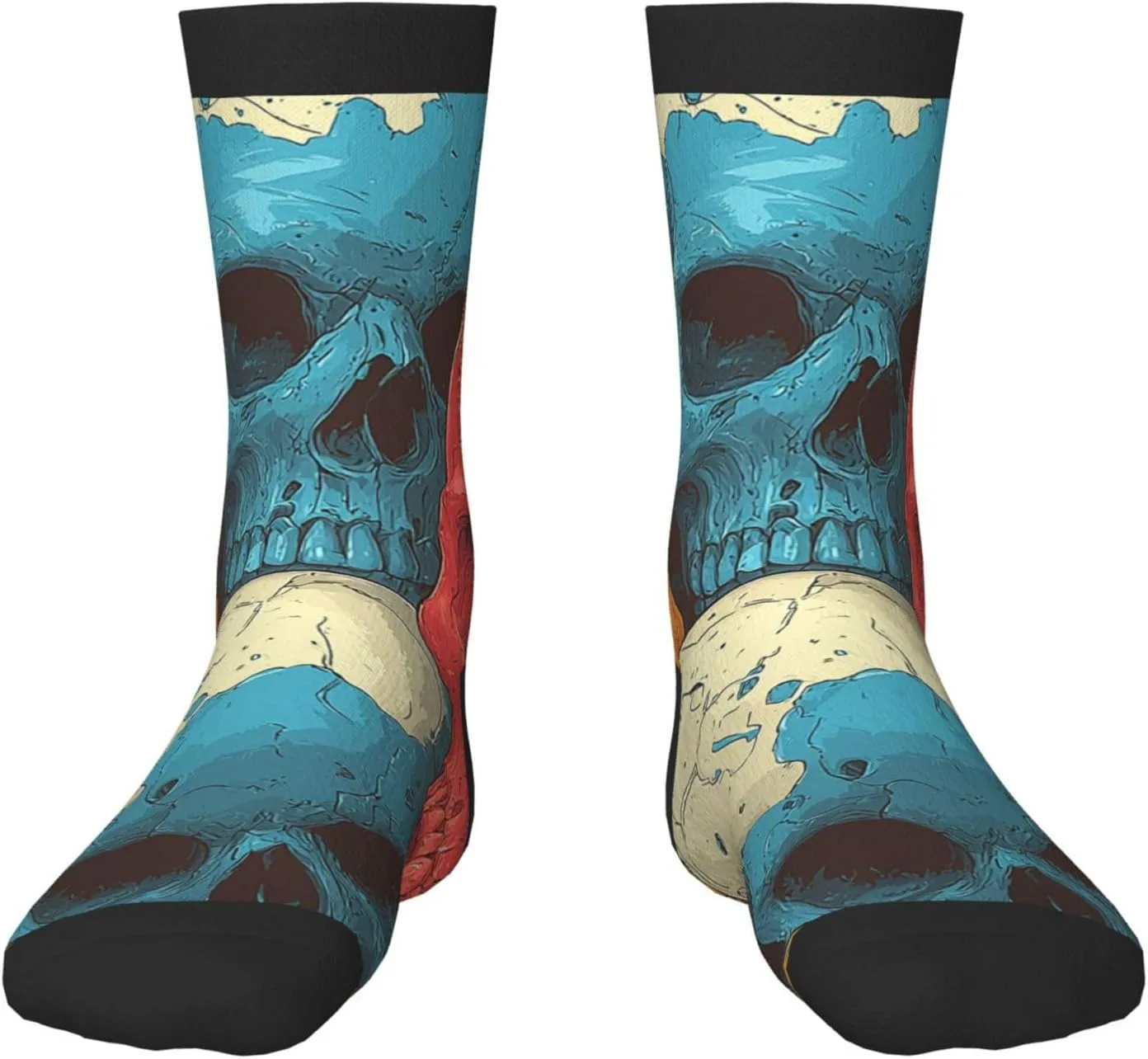 Kids Novelty Crew Socks Boys Girls Fun Fashion Crazy Dress Socks for 6-10 Years - Cartoon Skulls Patterns Retro Art