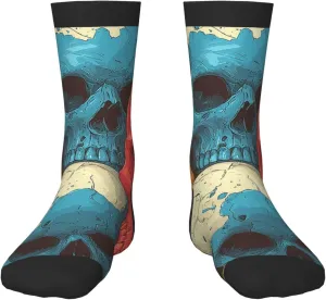 Kids Novelty Crew Socks Boys Girls Fun Fashion Crazy Dress Socks for 6-10 Years - Cartoon Skulls Patterns Retro Art