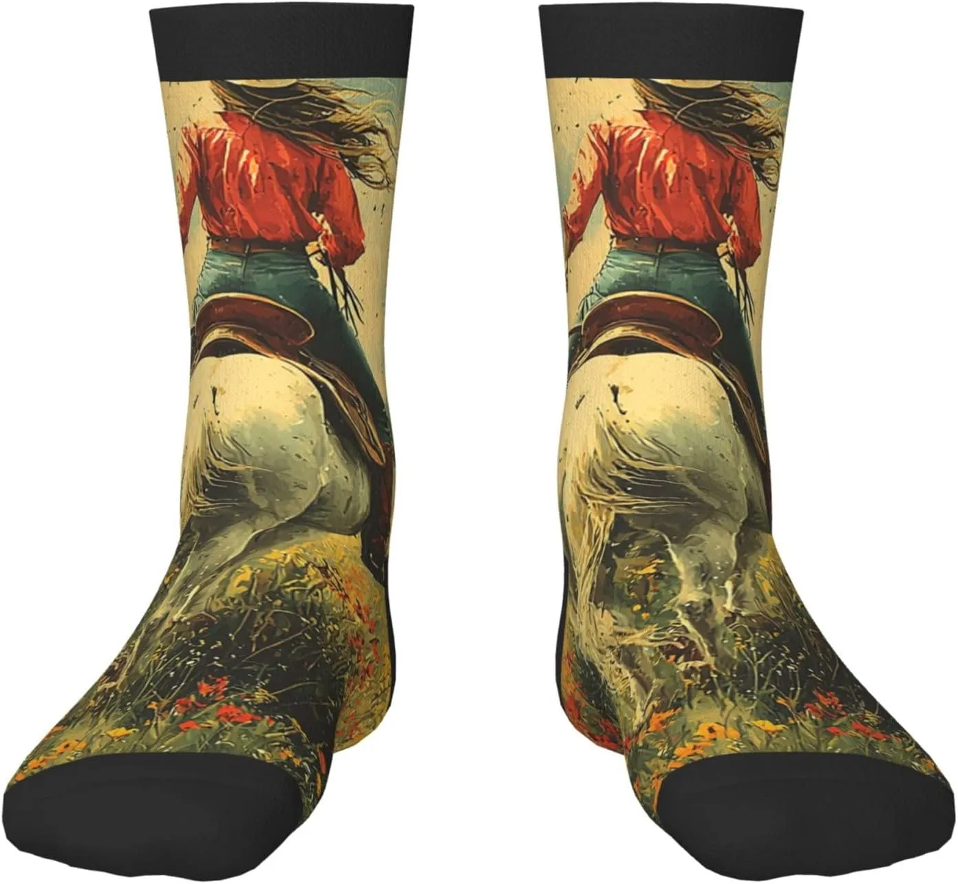 Kids Novelty Crew Socks Boys Girls Fun Fashion Crazy Dress Socks for 6-10 Years - Cowgirl Patterns Vintage