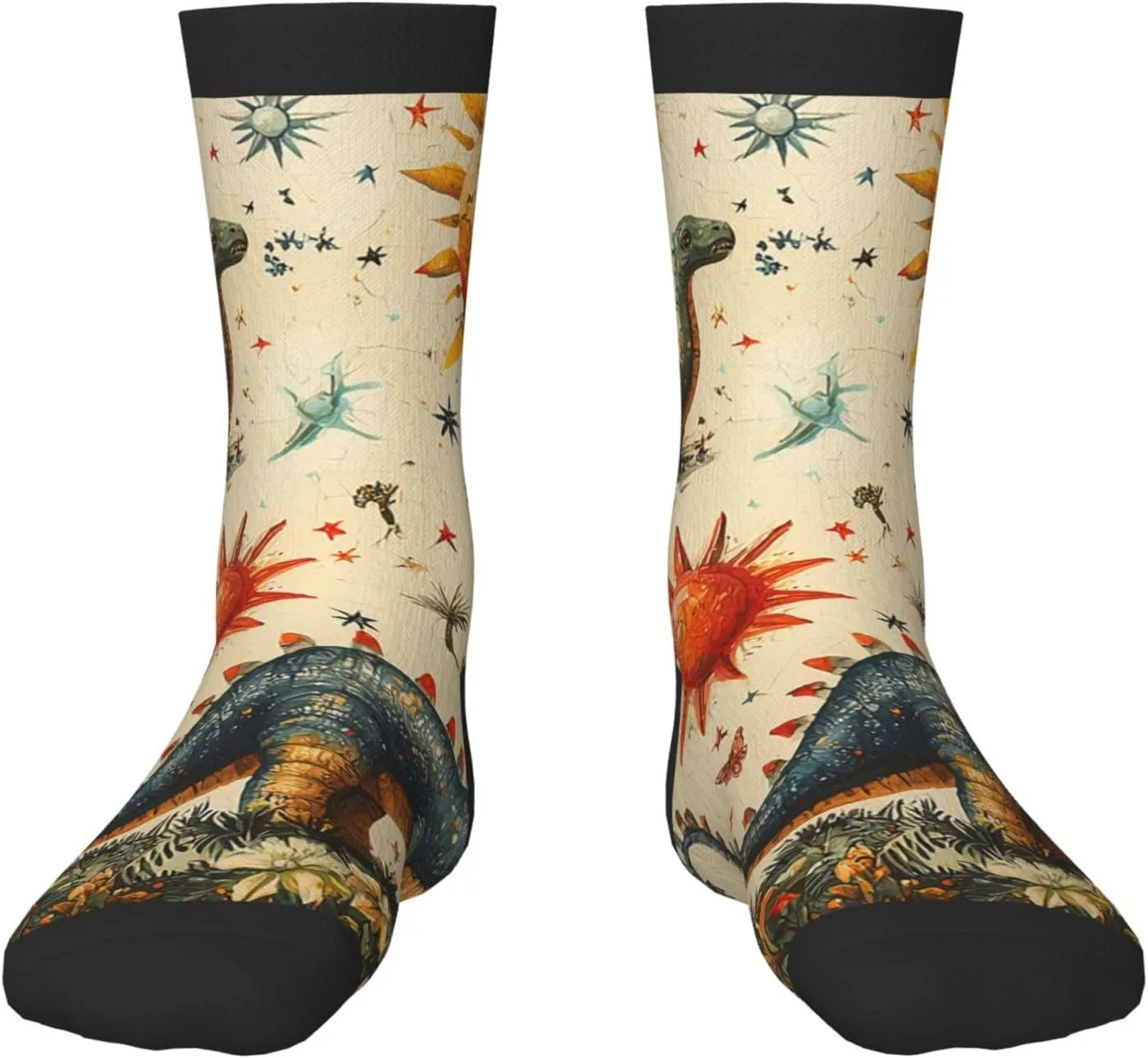 Kids Novelty Crew Socks Boys Girls Fun Fashion Crazy Dress Socks for 6-10 Years - Funny Dinosaur Patterns Vintage