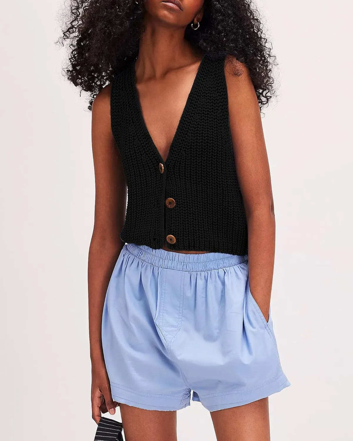 Locachy Women's Casual V Neck Knit Sweater Vest Soft Sleeveless Cropped Button Down Cardigan Tank Tops