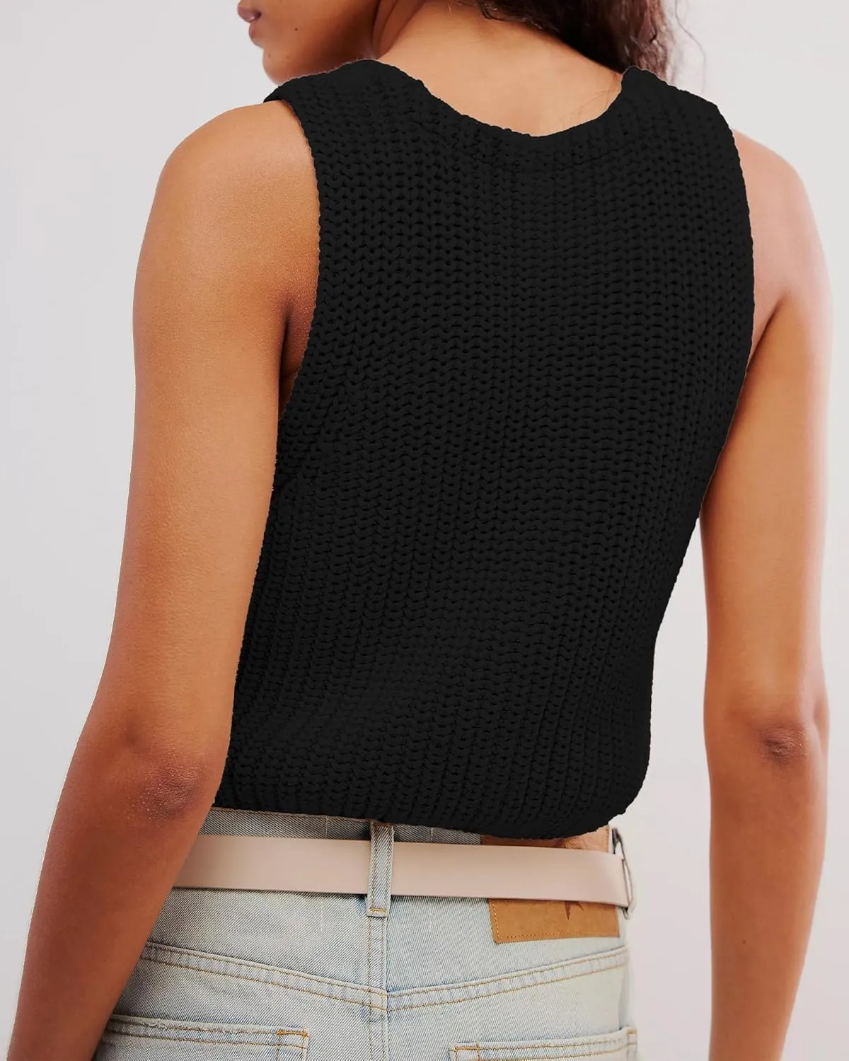 Locachy Women's Casual V Neck Knit Sweater Vest Soft Sleeveless Cropped Button Down Cardigan Tank Tops