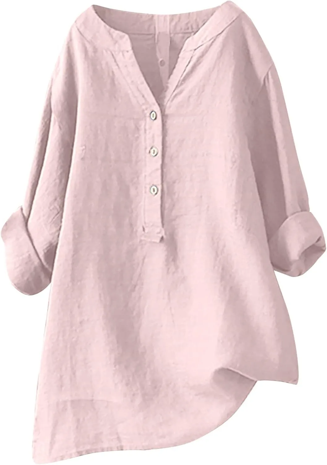 Long Sleeve Shirts for Women Cotton Linen Plus Size Sexy Fashion V-Neck Button Blouse Stylish Loose Tops Summer Solid