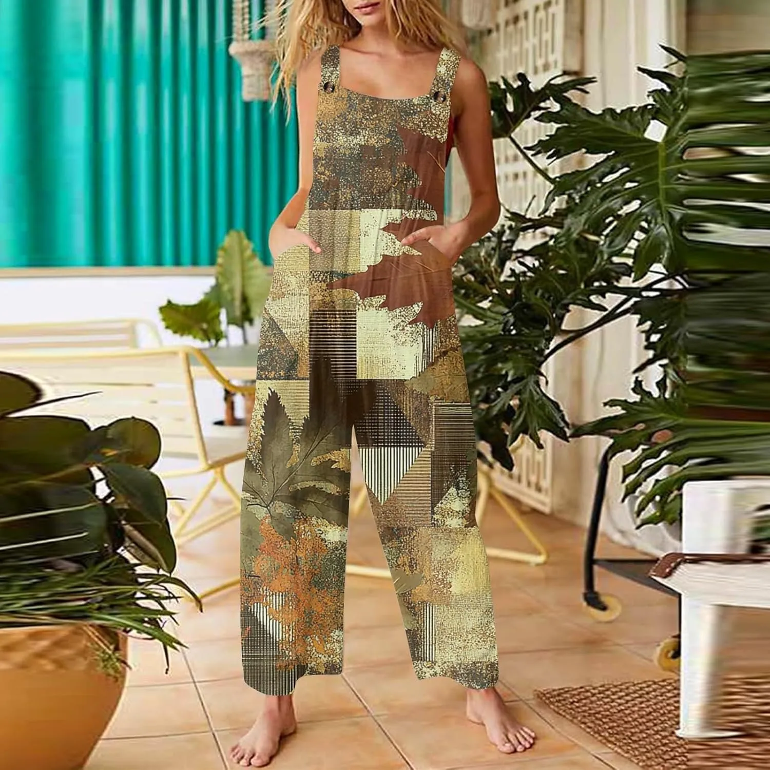 Loose Jumpsuits for Women Spring Summer Flowy Romper Vintage Floral Wide Leg Overalls 2025 One Piece with Pockets
