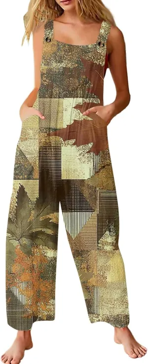 Loose Jumpsuits for Women Spring Summer Flowy Romper Vintage Floral Wide Leg Overalls 2025 One Piece with Pockets