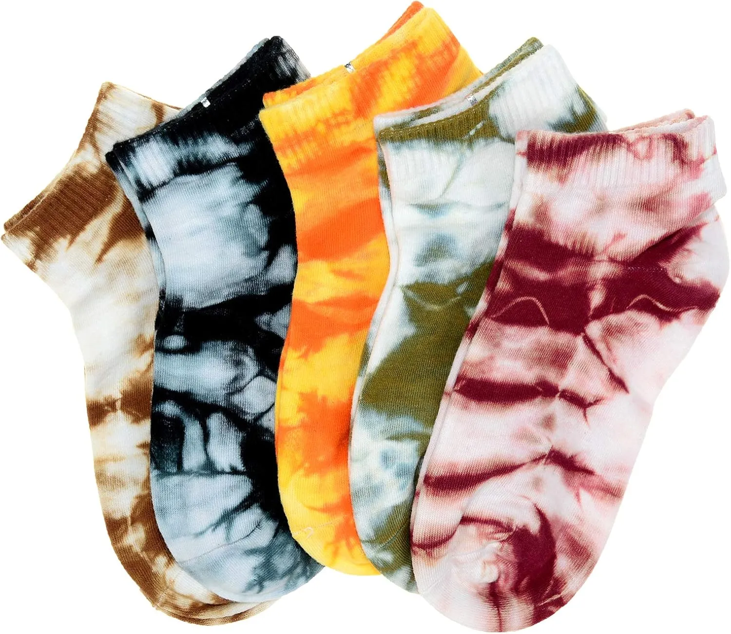 Manimepe 5 Pairs Women's Cotton Tie Dye Ankle Socks - Low Cut Novelty No Show Socks