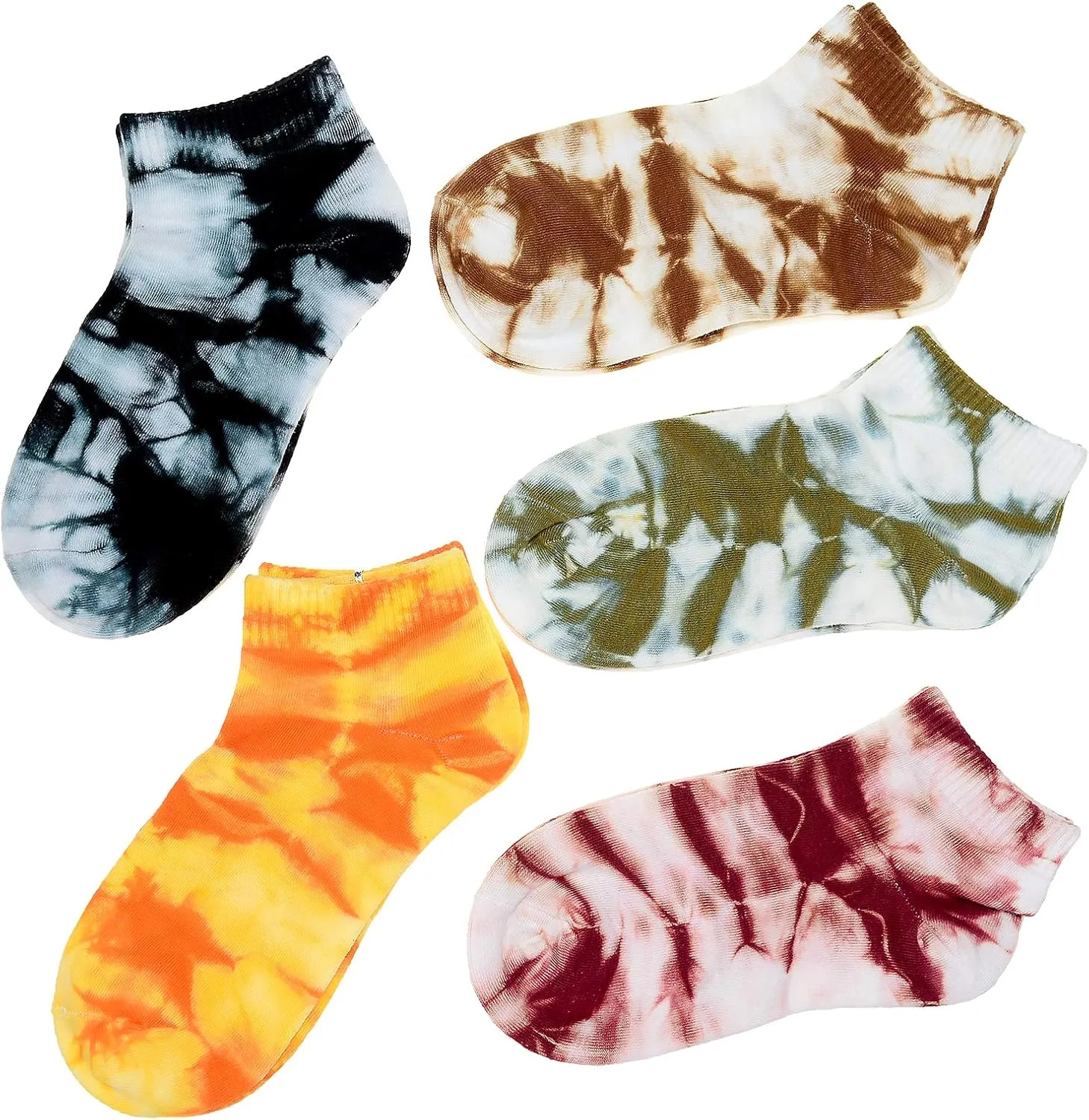 Manimepe 5 Pairs Women's Cotton Tie Dye Ankle Socks - Low Cut Novelty No Show Socks