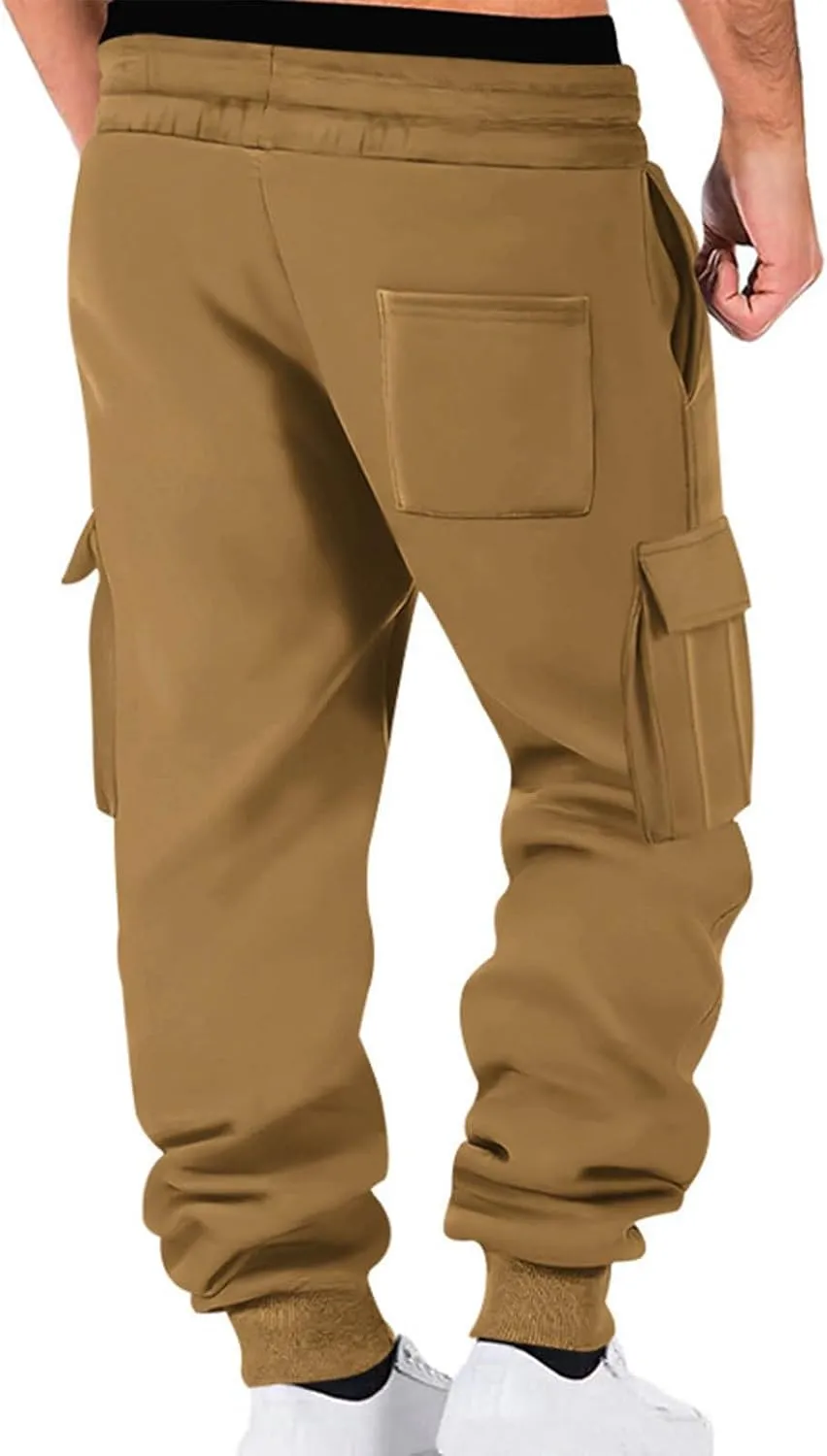Men's Cargo Jogger Pants Elastic Waist Drawstring Side Pockets Relaxed Comfortable Casual Outdoor Streetwear