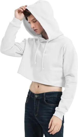 Men's Cropped Cut-Off Hoodie Solid Color Long Sleeves Drawstring Casual Sweatshirts Crop Tops