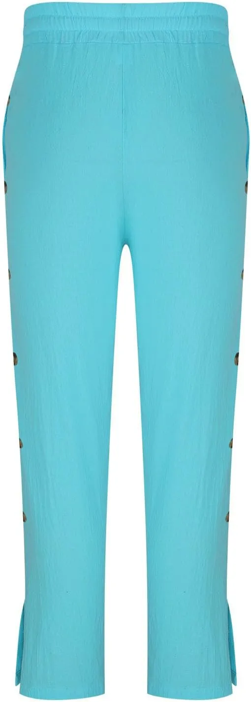 Mens Loose Fit Linen Pants Elastic Waist Drawstring Lightweight Summer Button Yoga Casual Trousers Straight Leg