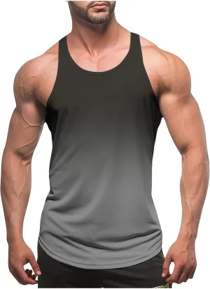 Men's Summer Tank Tops Gradient Color Sleeveless Regular Fit Tee Shirts Crew Neck Loose Bodybuilding Muscle Tank