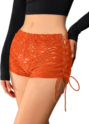 Milumia Women Lace Up Low Waisted Mini Shorts Tie Side Knot Rave Skinny Hot Shorts