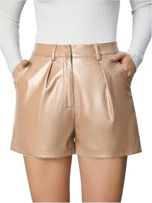 Milumia Women's PU Leather High Waisted Pleated Wide Leg Dressy Shorts with Pocket