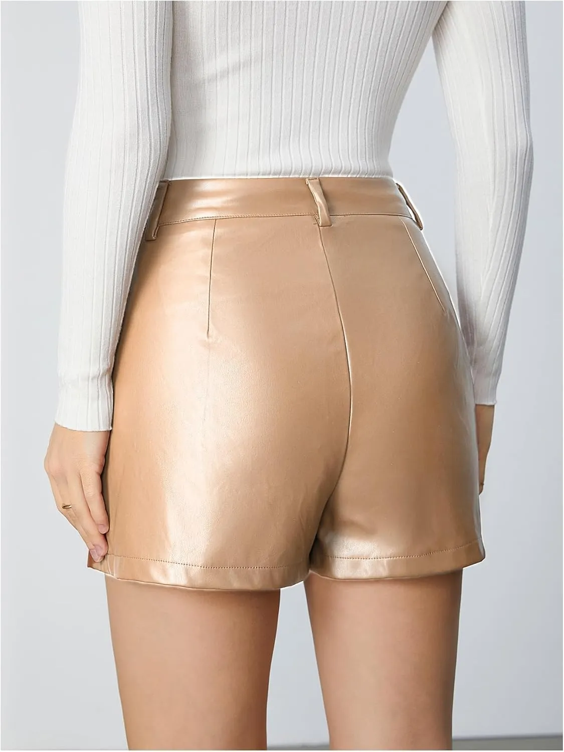 Milumia Women's PU Leather High Waisted Pleated Wide Leg Dressy Shorts with Pocket