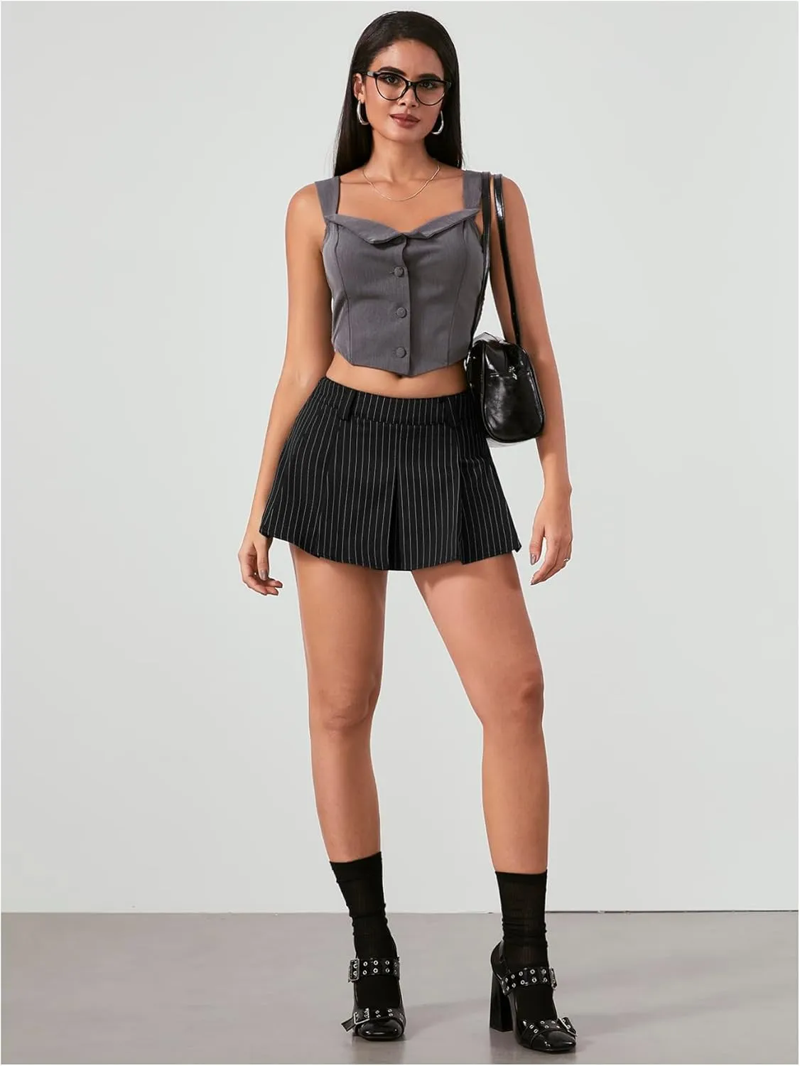 Milumia Women's Striped Low Waisted Pleated Mini Skirt Y2k Trendy Short Skater Skirts