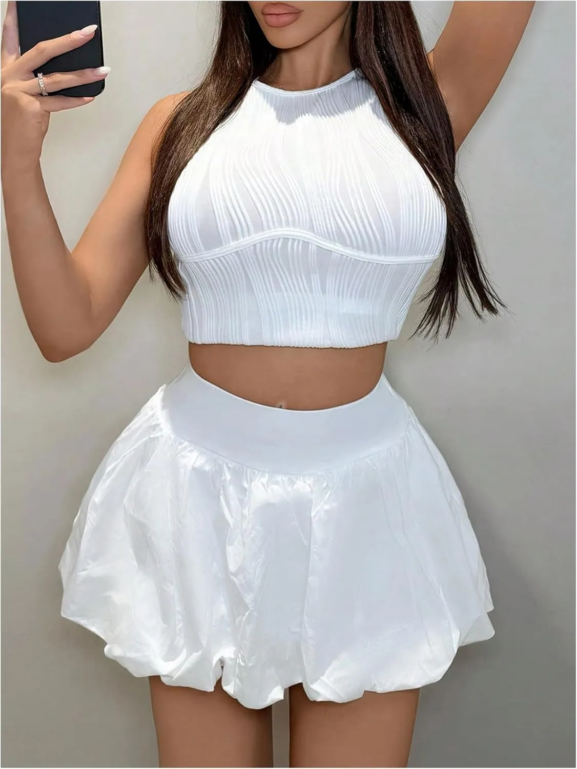 Milumia Women's Y2K Cute Ruffle Pleated Bubble Mini Skirt with Shorts Puff Ballon Short Skirt Streetwear