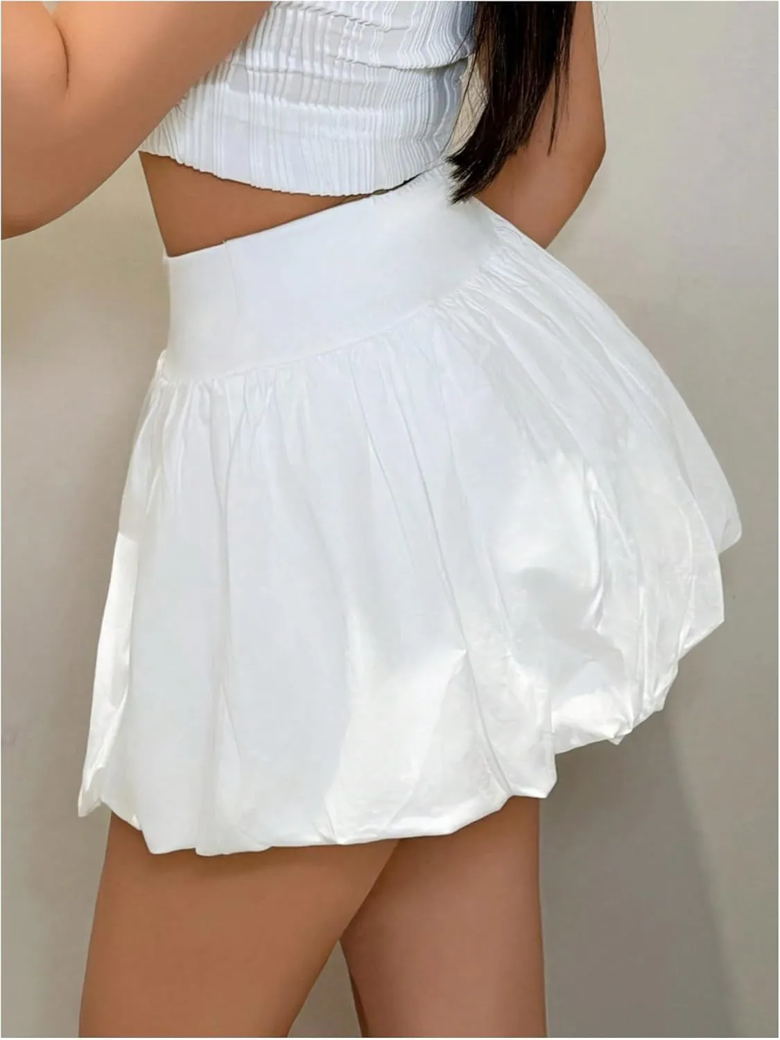 Milumia Women's Y2K Cute Ruffle Pleated Bubble Mini Skirt with Shorts Puff Ballon Short Skirt Streetwear