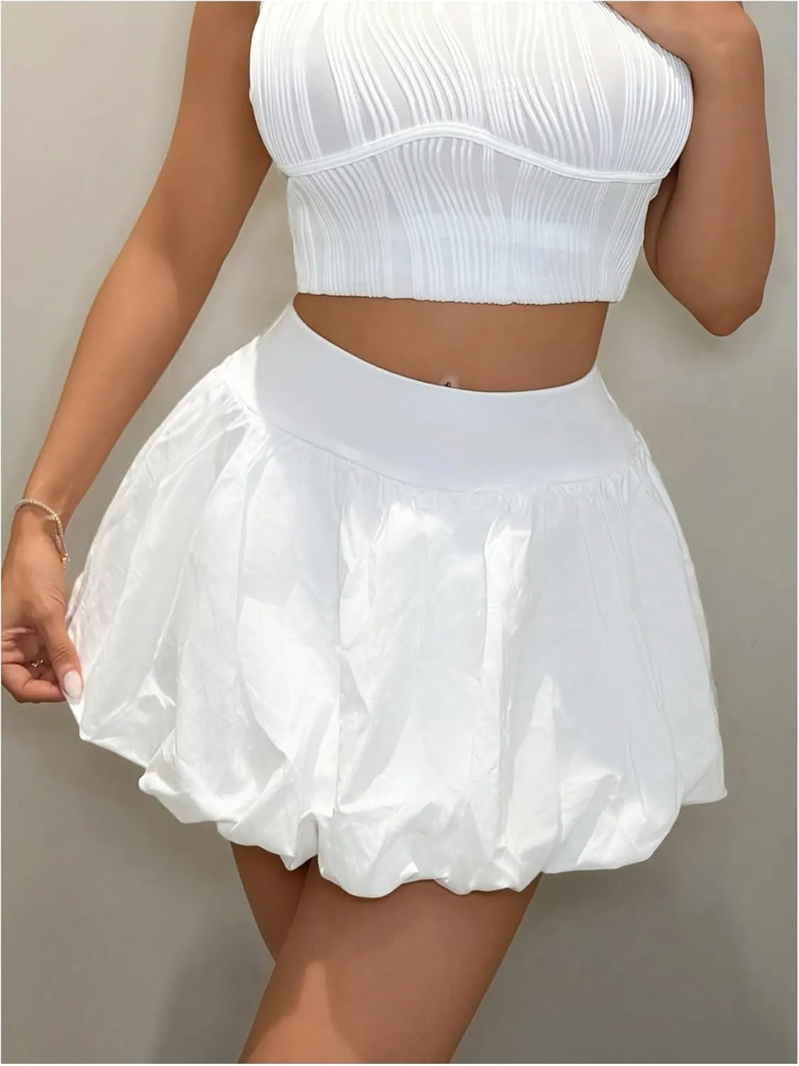 Milumia Women's Y2K Cute Ruffle Pleated Bubble Mini Skirt with Shorts Puff Ballon Short Skirt Streetwear