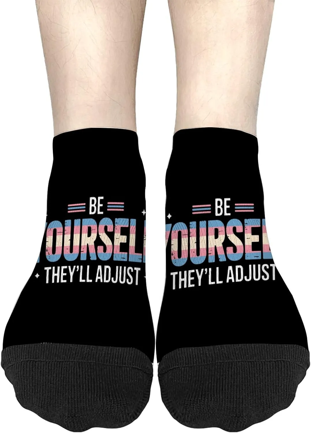 Novelty Sock For Men Womens No Show Socks, Be Yourself Theyll Adjust Trans Pride Quote Sock, White Elephant Gifts For Women