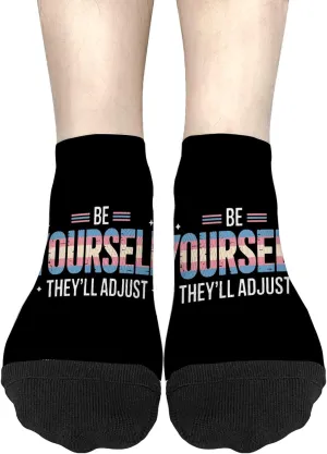 Novelty Sock For Men Womens No Show Socks, Be Yourself Theyll Adjust Trans Pride Quote Sock, White Elephant Gifts For Women