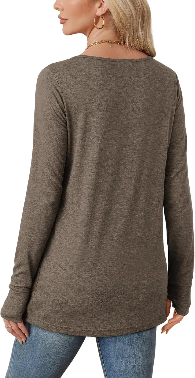 OFEEFAN Long Sleeve Shirts for Women Tunic Tops Thumb Hole Oversized Tshirts Fall Outfits