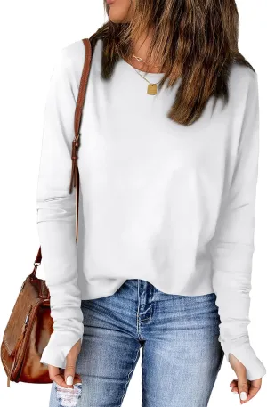OFEEFAN Long Sleeve Shirts for Women Tunic Tops Thumb Hole Oversized Tshirts Fall Outfits