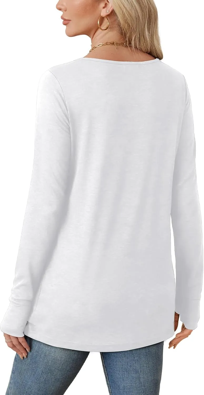 OFEEFAN Long Sleeve Shirts for Women Tunic Tops Thumb Hole Oversized Tshirts Fall Outfits