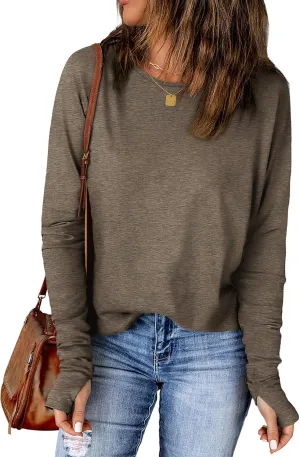 OFEEFAN Long Sleeve Shirts for Women Tunic Tops Thumb Hole Oversized Tshirts Fall Outfits