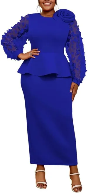 ONTINVA Women's Cocktail Bodycon Ruffle Formal Maxi Pencil Dress Butterfly Appliques Business Church Peplun Dresses