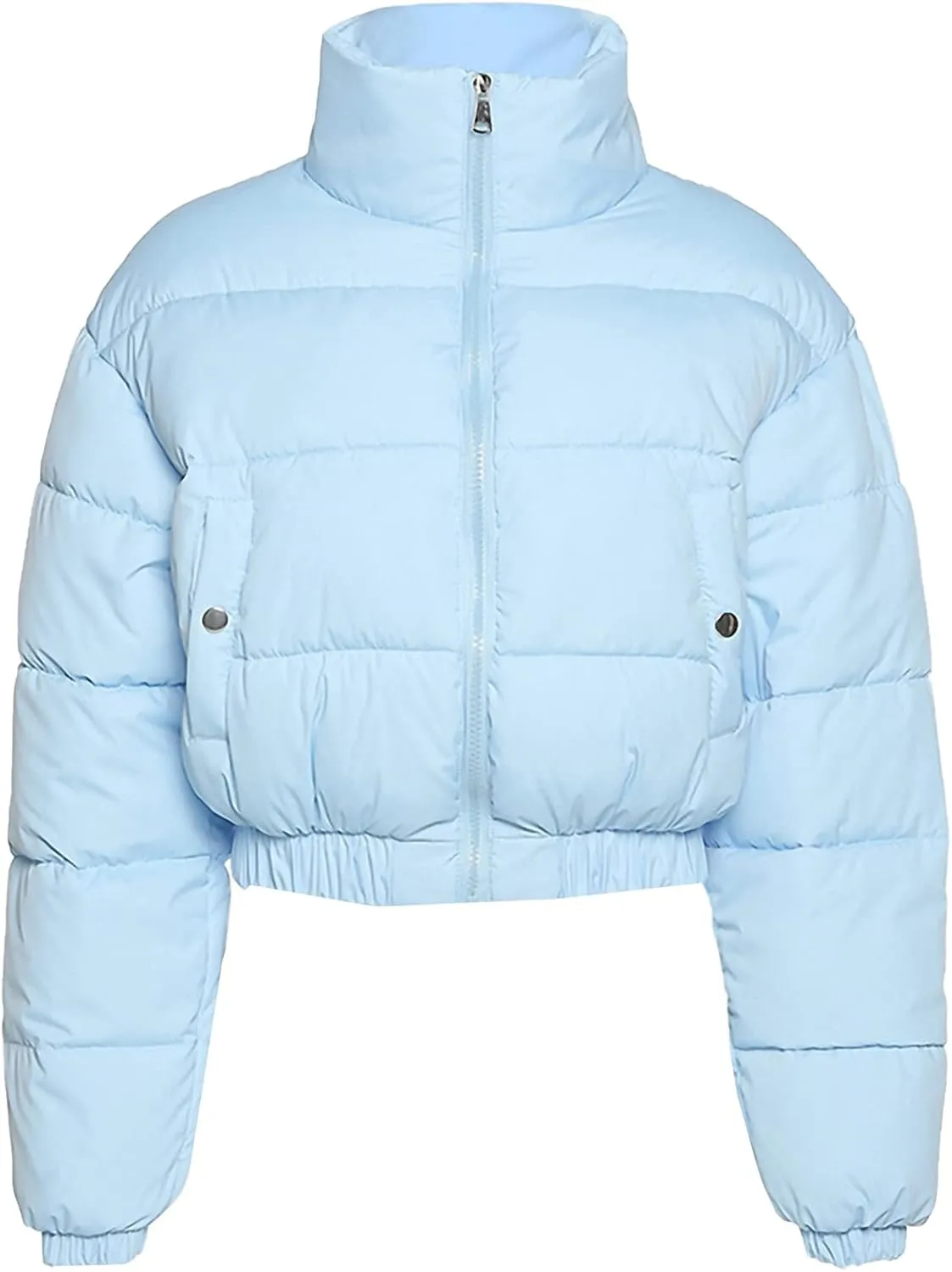 PEHMEA Womens Cropped Puffer Jacket Winter Zip Up Padded Down Coats(02 Blue, Small)