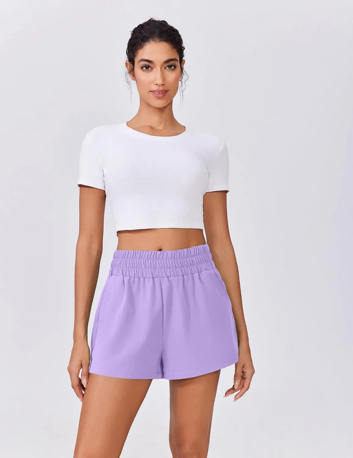 PINSPARK Womens Light Weight Athletic Shorts High Waisted Linerless Active Short Casual Quick Dry Lounge Shorts with Pockets