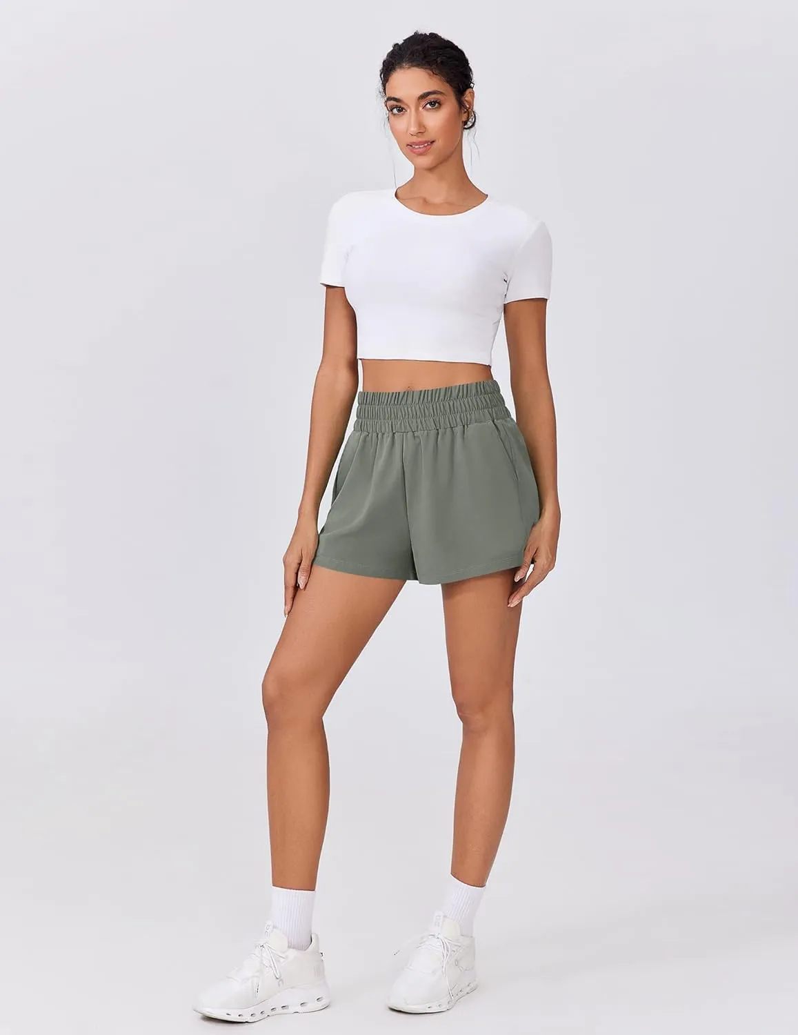 PINSPARK Womens Light Weight Athletic Shorts High Waisted Linerless Active Short Casual Quick Dry Lounge Shorts with Pockets