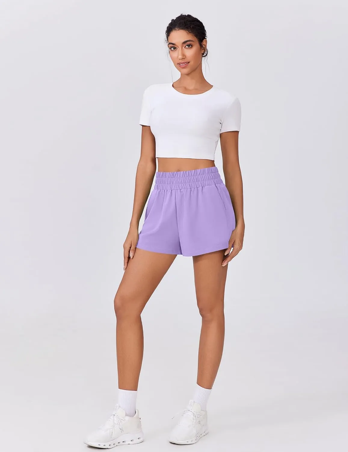 PINSPARK Womens Light Weight Athletic Shorts High Waisted Linerless Active Short Casual Quick Dry Lounge Shorts with Pockets