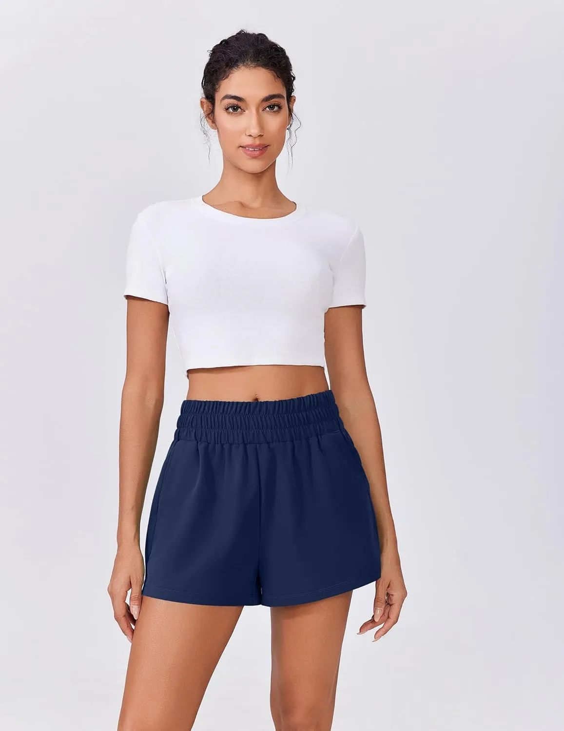 PINSPARK Womens Light Weight Athletic Shorts High Waisted Linerless Active Short Casual Quick Dry Lounge Shorts with Pockets