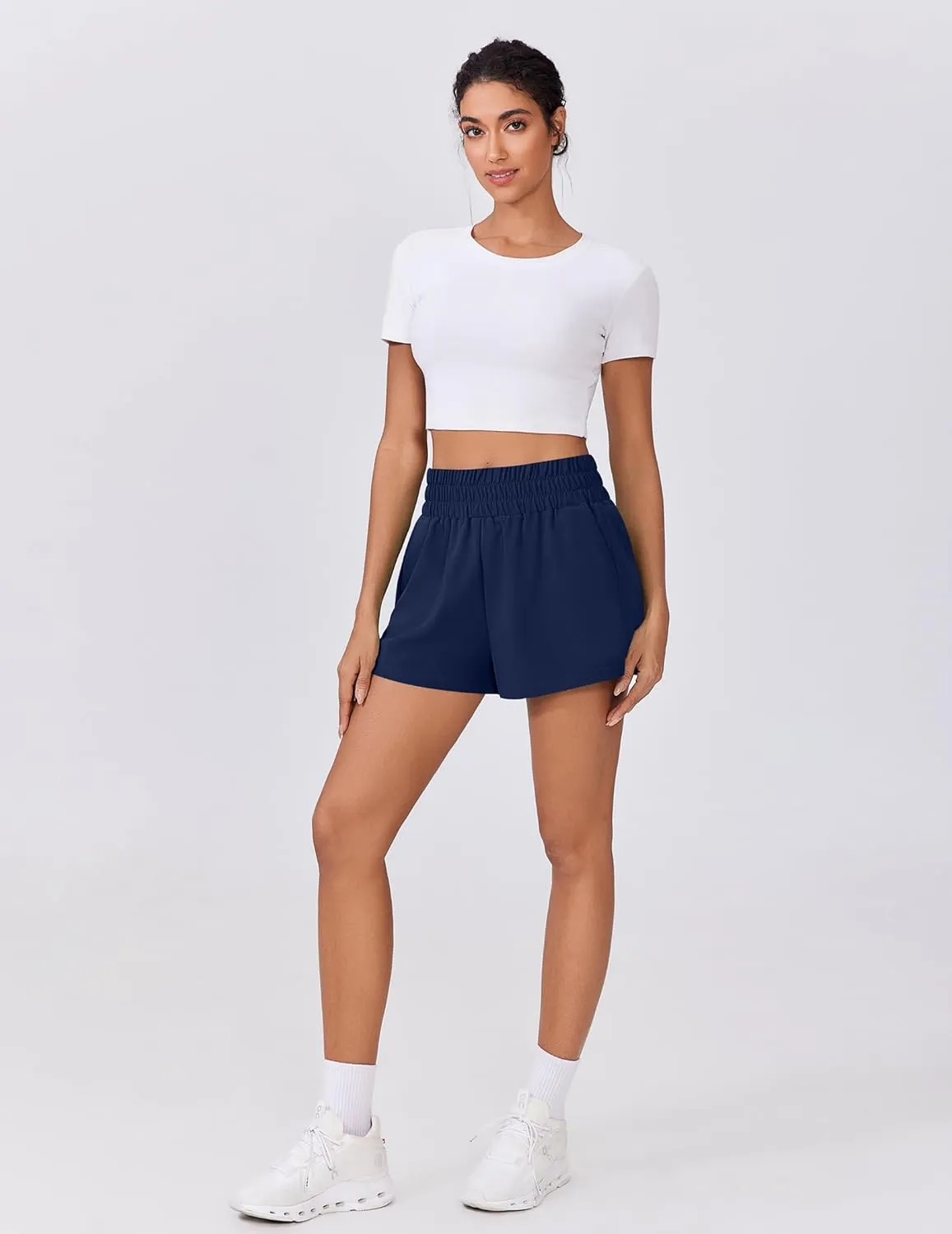 PINSPARK Womens Light Weight Athletic Shorts High Waisted Linerless Active Short Casual Quick Dry Lounge Shorts with Pockets