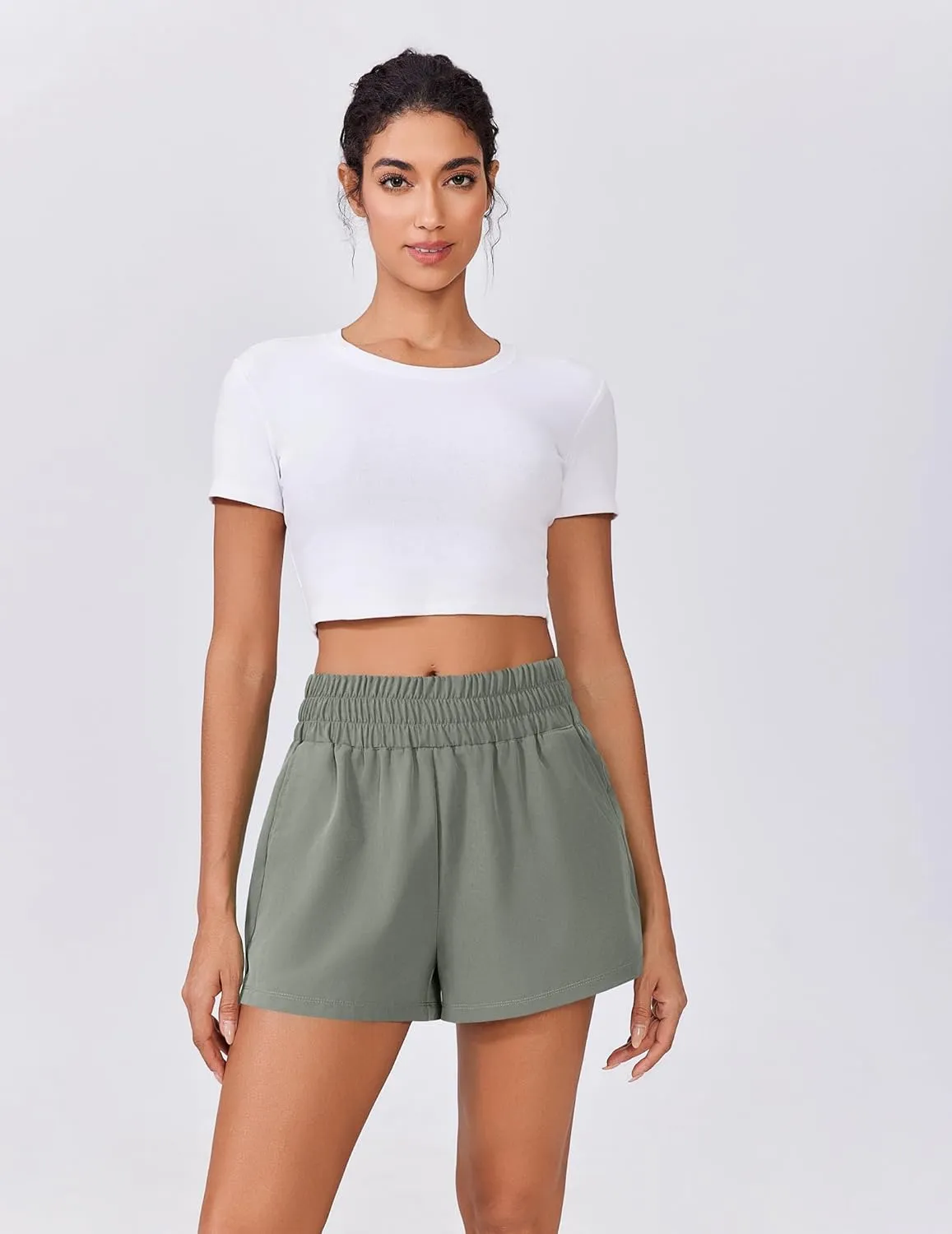 PINSPARK Womens Light Weight Athletic Shorts High Waisted Linerless Active Short Casual Quick Dry Lounge Shorts with Pockets