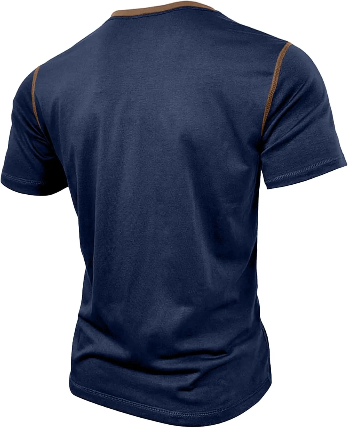 PLEPAN Mens Henley Shirts Crewneck Short Sleeve Casual Cotton T-Shirts with Contrast Color Collar